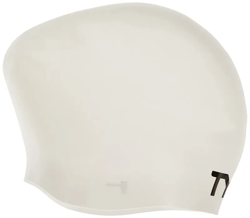 TYR Long Hair Wrinkle-Free Silicone Swim Cap - White-1